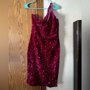 Fashion Nova One Shoulder Sequin Dress - Fuchsia